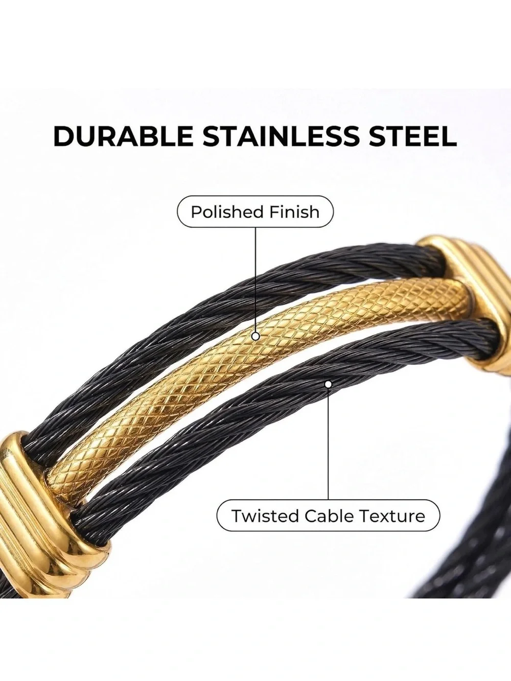 Gold and Silver Cable Cuff Bracelet - man Jewelry